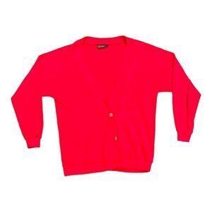 Vintage Trousers Up 100% Acrylic Red V-Neck Cardigan Sweater Mr Rogers Grandpa